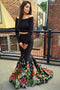 Off-the-Shoulder Long Sleeves Two Piece Mermaid Black Prom Dresses MP256