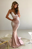 Mermaid Spaghetti Prom Dresses with Appliques Backless Evening Gown MP261