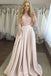 two piece jewel 3 4 sleeves pink prom dresses with pockets