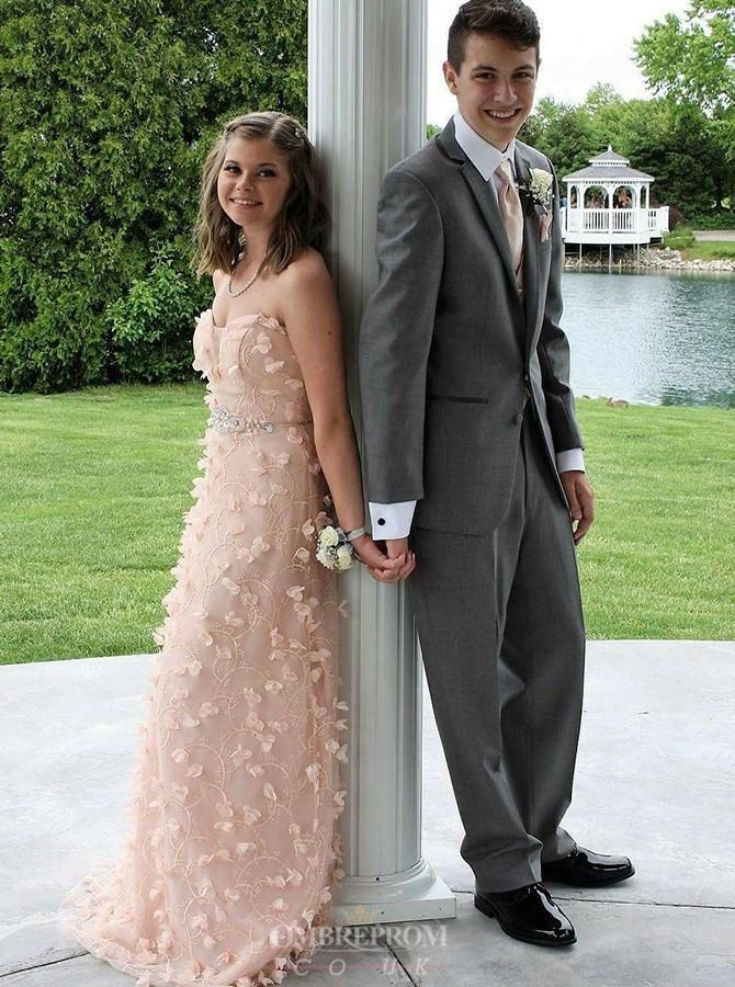 Sweetheart Peach Prom Dresses For Teens with Appliques Beading MP243