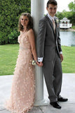 sweetheart peach prom dresses for teens with appliques beading