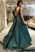 a line spaghetti straps dark green backless formal prom dresses