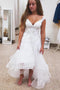 A-line V-neck High Low Tulle Short Beach Wedding Dress PW217