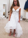 A-line V-neck High Low Organza Short Wedding Dress PW217