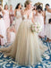 a line deep v neck tulle wedding dress with lace appliques top