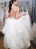 Spaghetti Backless Wedding Dress Tiered Applique Bridal Gown PW210