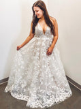 Elegant A-line V-Neck Appliques Long Plus Size Wedding Dress PW215