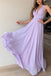 flowy a line v neck lilac chiffon long bridesmaid dress