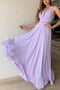 Flowy A-Line V-Neck Lilac Chiffon Long Bridesmaid Dress PB130