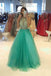 elegant a line high neck beading formal gown long prom dress