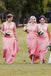 pink simple v neck satin long trumpet bridesmaid dresses