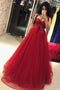 Chic Straps Red Ball Gown Bow Beaded Tulle Long Prom Dress MP336