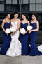 Spaghetti Straps Blue Mermaid Bridesmaid Dresses with Appliques Beading PB123
