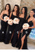 mermaid lace appliques beaded black bridesmaid dresses with split