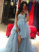sweetheart hi lo tulle blue long prom dresses with train
