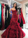 burgundy prom dress sweetheart mermaid layered formal gown