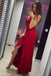 spaghetti straps red long prom dress with ruffles