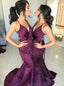 Purple Elastic Satin V-neck Mermaid Prom Dress Long Bridesmaid Dresses PB119