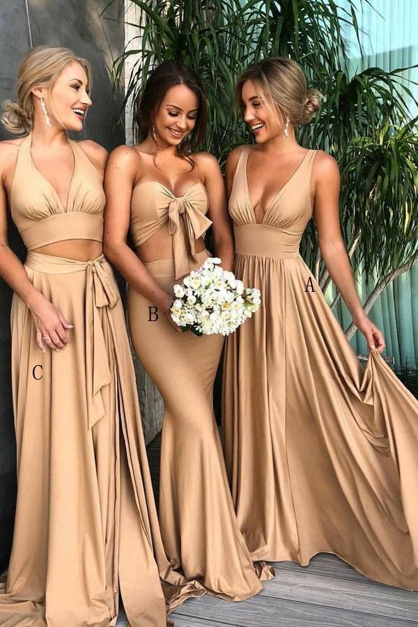 long bridesmaid dresses mixed styles styles with pleats