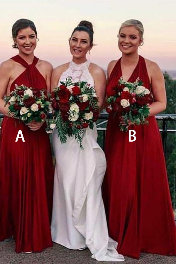 a line v neck convertible burgundy bridesmaid dresses