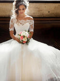 Off-the-Shoulder Lace Half Sleeves Modest Wedding Dress PW205