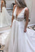 a line v neck long sleeveless wedding dress with lace appliques