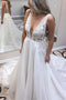 A-line V-Neck Long Sleeveless Wedding Dress with Lace Appliques PW207