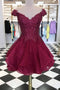 Cap Sleeves V-neck Beads Short Prom Dress, Burgundy Homecoming Dress GM192