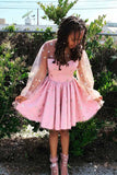 Long Sleeves Starry Night Pink Sweet 16 Dress, Glitter Star Homecoming Dress GM204