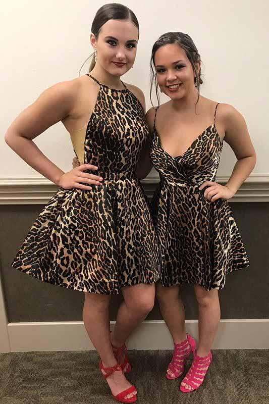 a line wild leopard print short prom dresses homecoming dress
