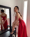 simple red sleeveless long prom dress satin backless evening gown