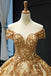 princess off the shoulder gold sequins prom dress ball gown