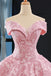 princess pink ball gown off the shoulder appliques prom dress