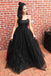 black sequins scoop neck tulle backless prom dresses