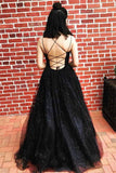 Black Sequins Scoop Neck Tulle Backless Prom Dresses MP311