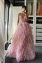Spaghetti Straps Ruffles Long Tulle Pink Prom Dress, Formal Gown GP305