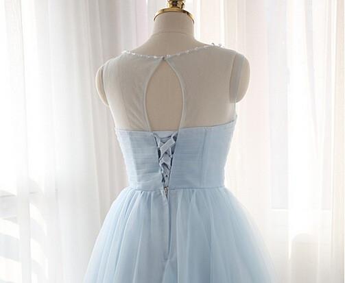 light blue tulle short sweet 16 dress homecoming dress with beading