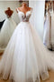 Princess Ball Gown V Neck V Back Tulle Wedding Dress With Applique PW543