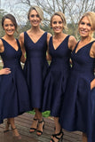 A-Line V-Neck Asymmetry Royal Blue Bridesmaid Dresses with Pockets PB41