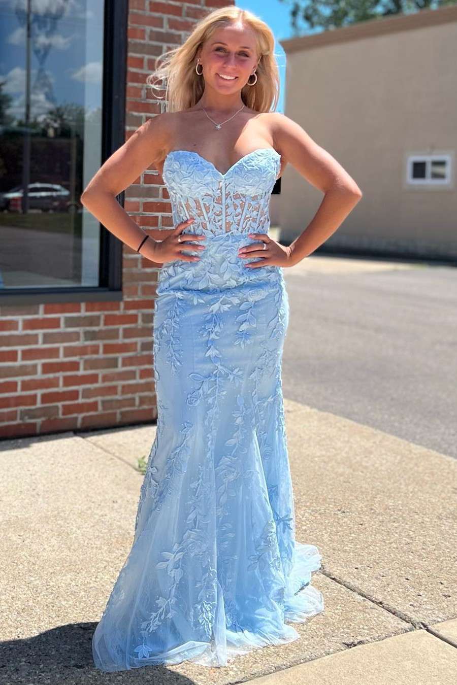 Sweetheart Blue Lace Mermaid Long Formal Dresses, Best Prom Dresses GP362