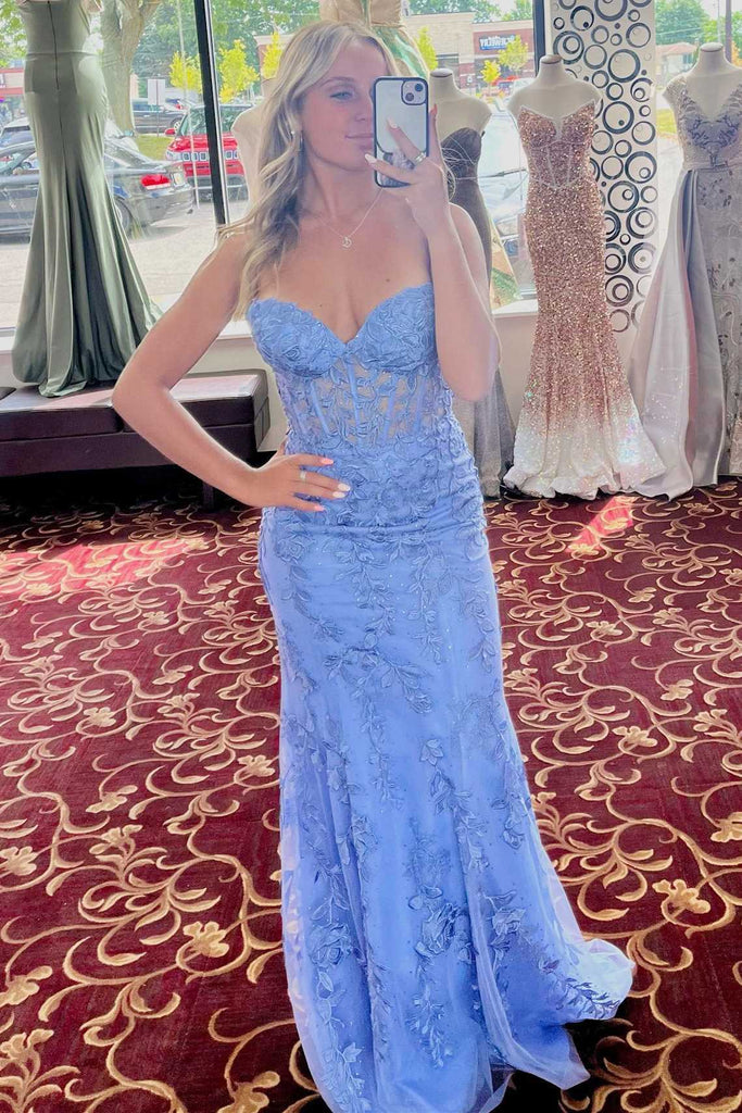 sweetheart blue lace mermaid long formal dresses best prom dresses
