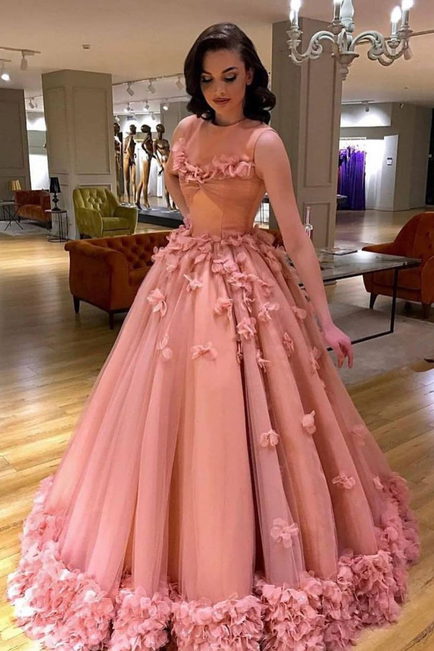 Ball Gown Long Prom Dress, Quinceanera Dress With Handmade Flowers MG259
