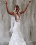 backless bohemian mermaid lace wedding dress bridal gown