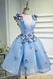sky blue sweet 16 dress a line homecoming dress with butterfly appliques