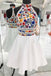 a line white high neck short prom dresses sleeveless short homecoming dress