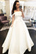 ivory a line off the shoulder button long simple wedding dress