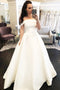 Ivory A-Line Off the Shoulder Button Long Simple Wedding Dress, PW441