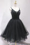 Beading Black Tulle Homecoming Dress, Charming Short Prom Dress GM474