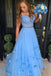 two piece blue prom dress off the shoulder a line long graduation gown