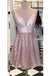 unique a line short v neck blue homecoming dress shiny short prom dress